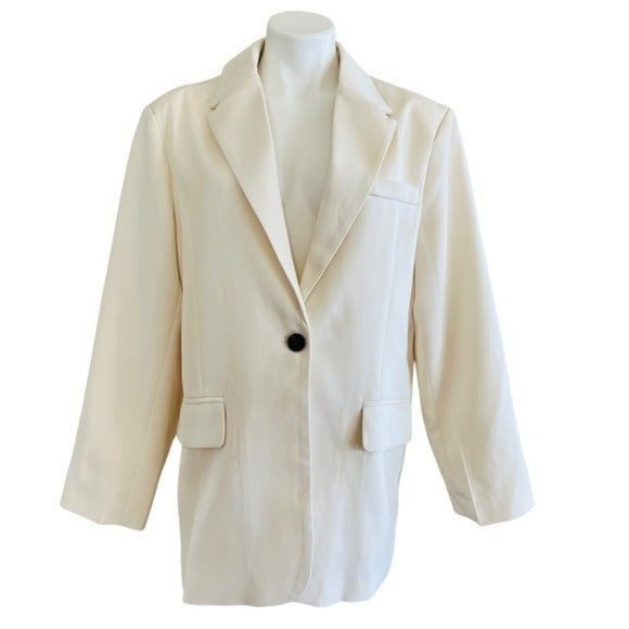 SILK & SALT One Button Long Blazer Ecru Size L NEW - Picture 4 of 10
